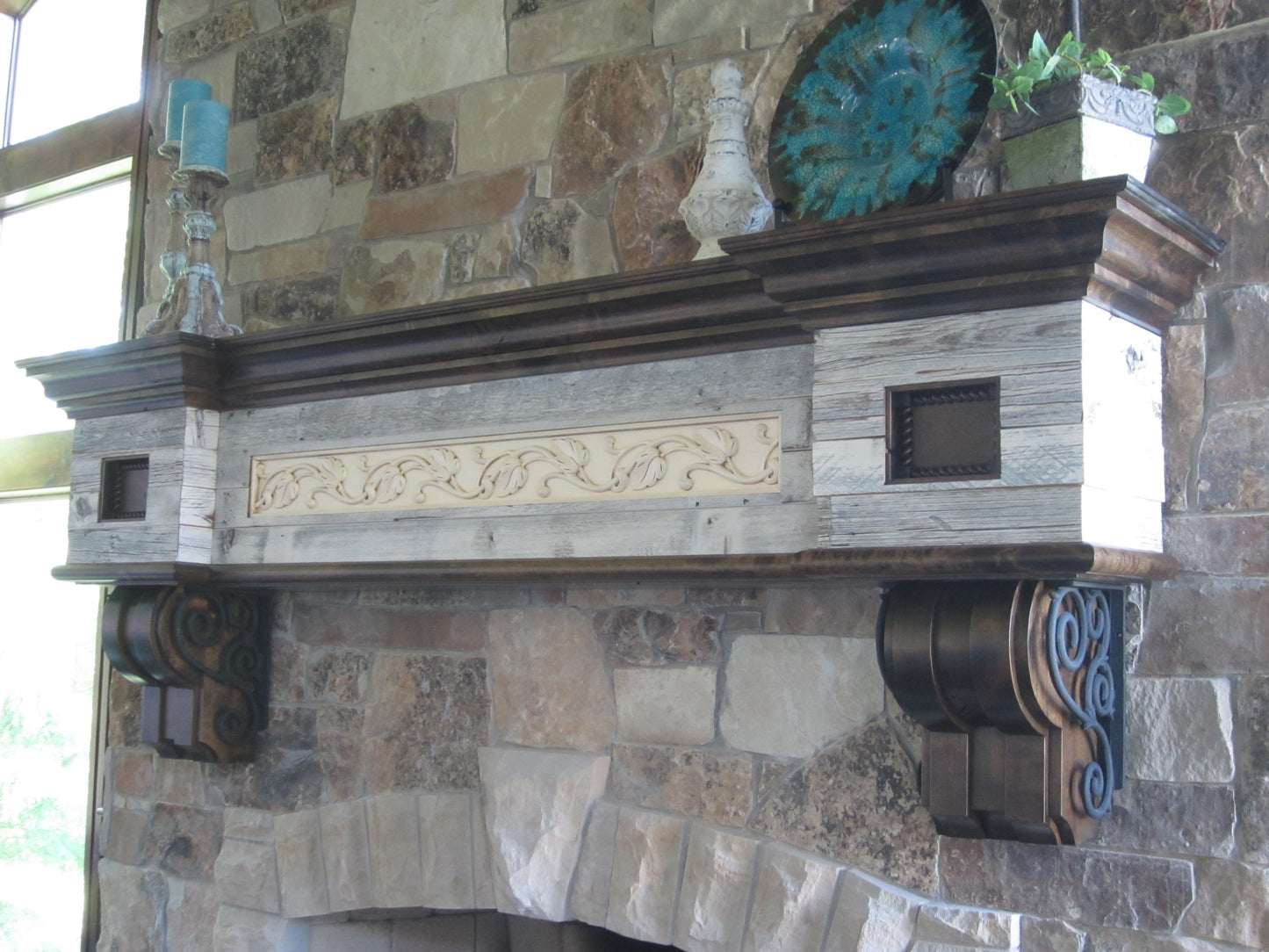 Vail Fireplace Mantel - Classic Wrought Iron Scrolling