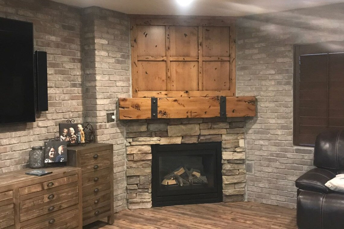 Montana Fireplace Mantel & Paneled Top - Hammered Straps